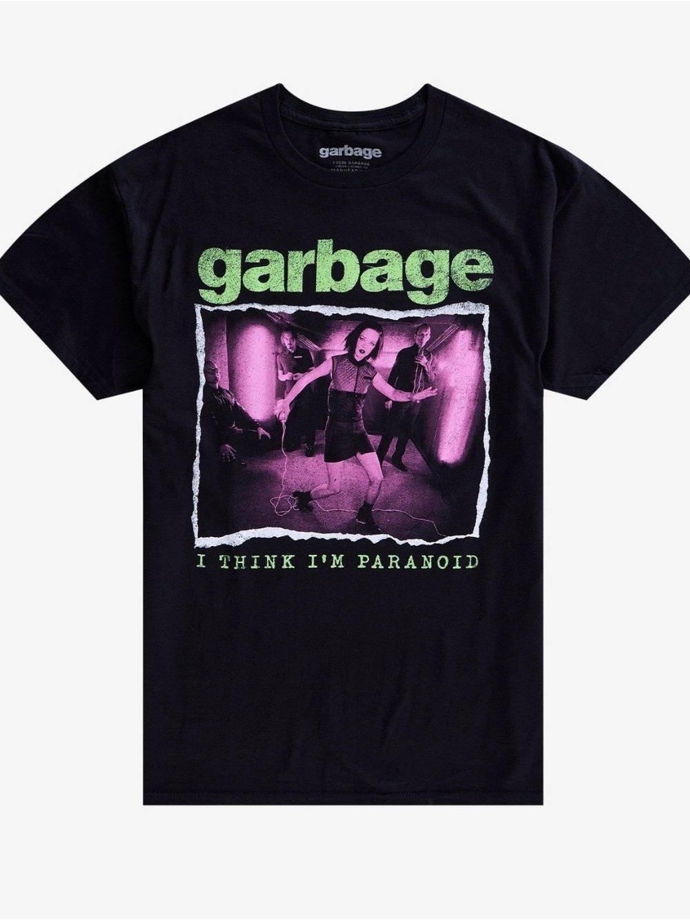 Garbage 'I Think I'm Paranoid' Black Band Tee - Green & Pink Graphic